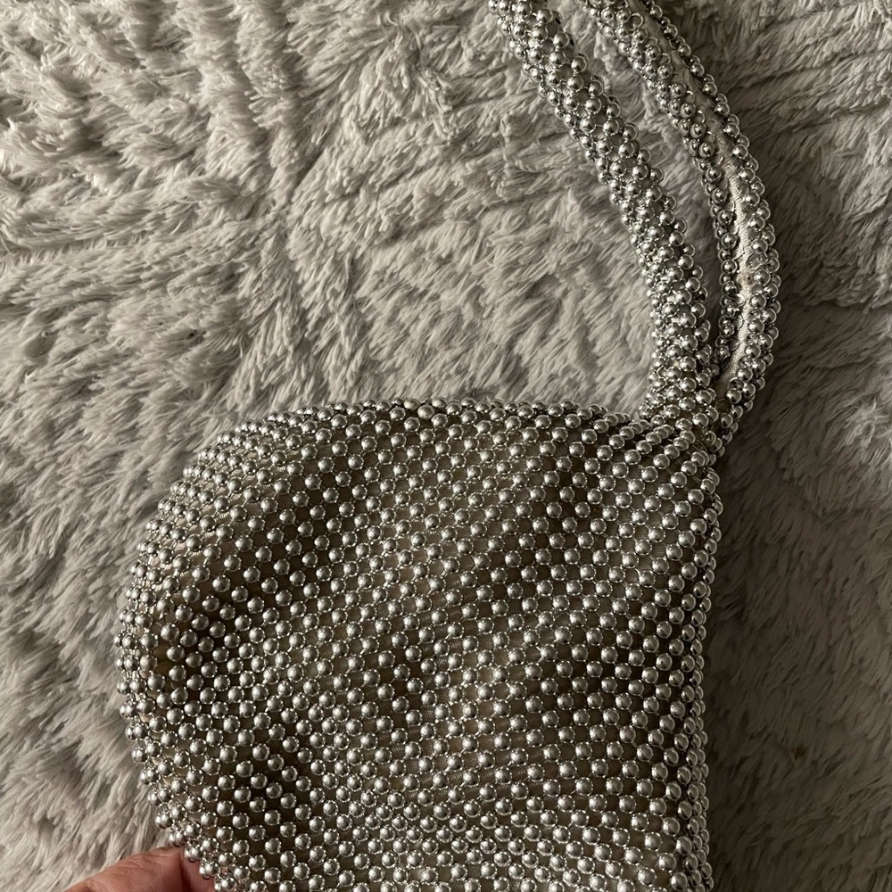 Silver Beaded Triangular Shaped Evening Bag - image 4